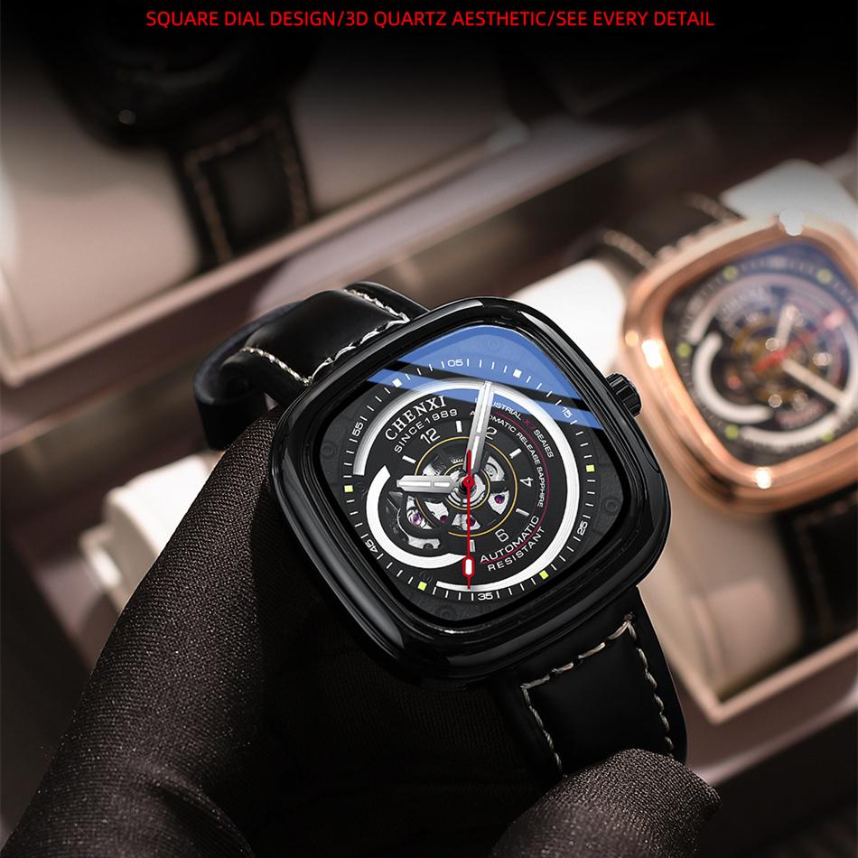 Роскошные квадратные полые полностью автоматические часы с подарочной коробкой, мужские механические часы