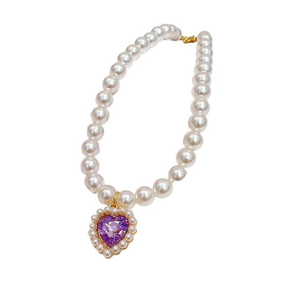 Искусственный жемчуг/Металлическое ожерелье из жемчуга для питомца Декоративное ожерелье с кошачьим сердцем Свадьба