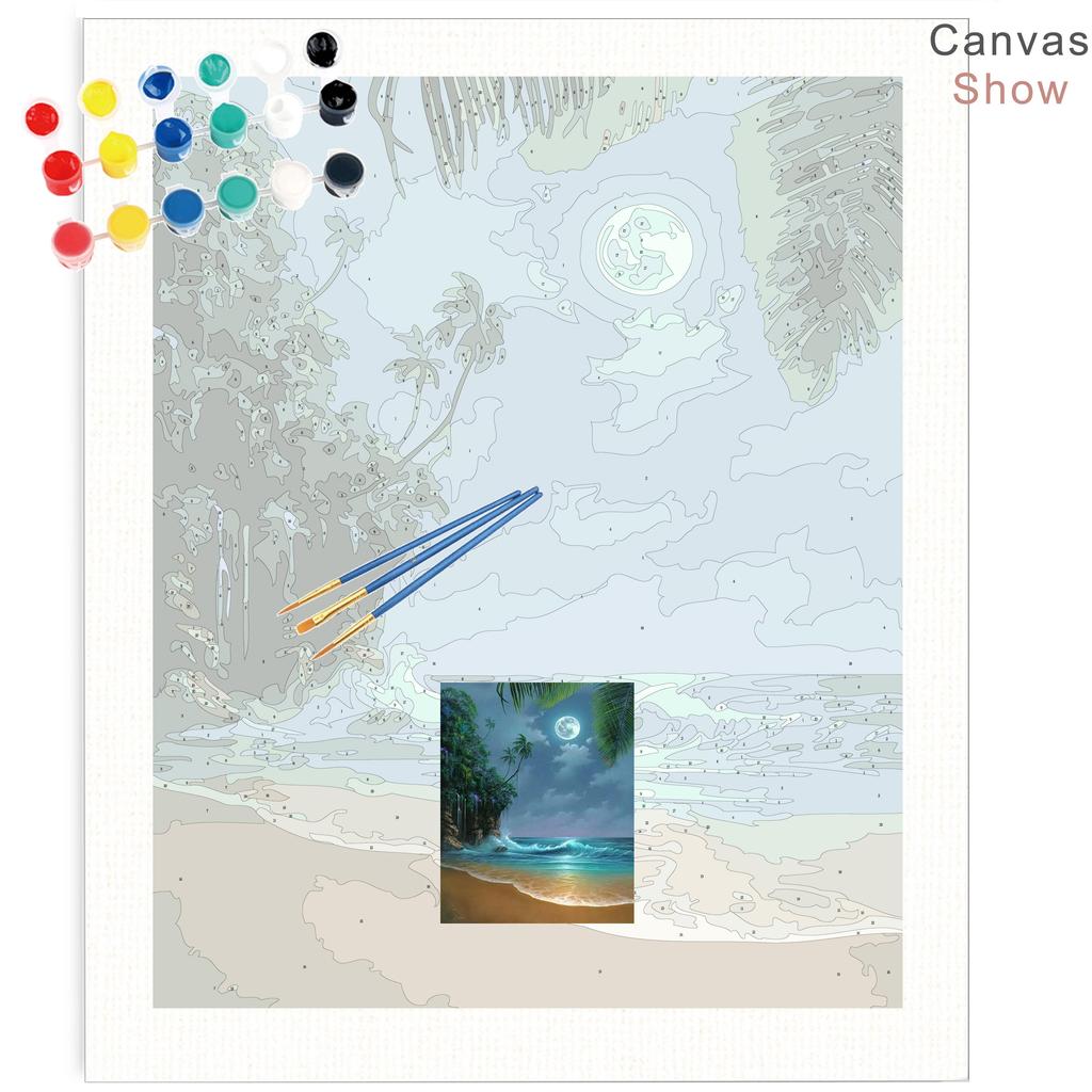 RUOPOTY DIY Painting By Numbers Moon Landscape Acrylic On Canvas Wall Art Picture By Numbers Seaside For Living Room