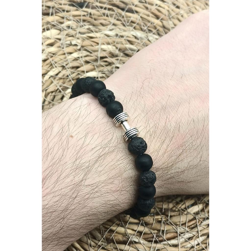 Браслет унисекс из натурального камня лавы для спортсменов с утяжелением гантелей