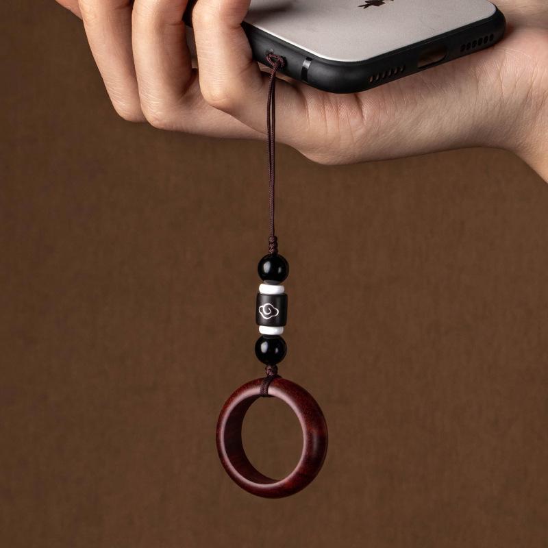 Lin Jing Sandalwood Phone Lanyard & Keychain: Black & Purple Sandalwood, Anti-Lost, USB Drive, Bag Pendant for Men & Women.
