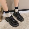 2023 Spring/Summer Women's British Style Platform Leather Loafers: Round Toe, Thick Sole, Lace-up, Casual JK