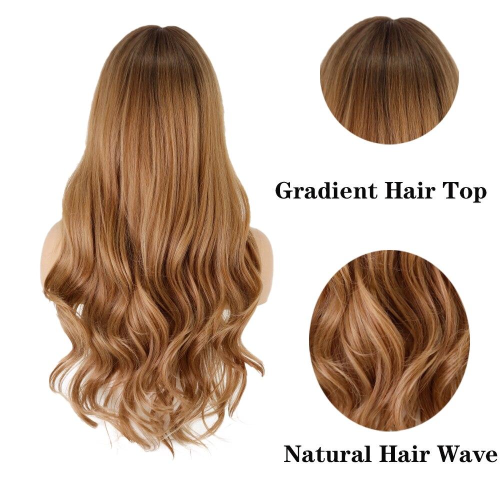 LISI HAIR Synthetic Wig Long Natural Wavy Brown Hair Wigs with Bangs for Women Cosplay Party Lolita Heat Resistant Fiber