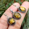 Calming Tiger's Eye Gemstone 925 Sterling Silver Plated Unisex Earring & Pendant Set OM-30