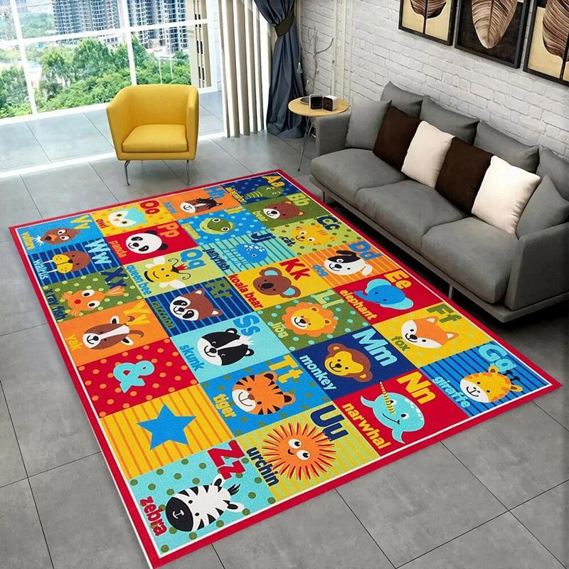 Ковер с мультяшным алфавитом ABC для детской спальни, для декора дома, гостиной, прихожей, нескользящий напольный коврик, ковры для зоны дивана и журнального столика в отеле