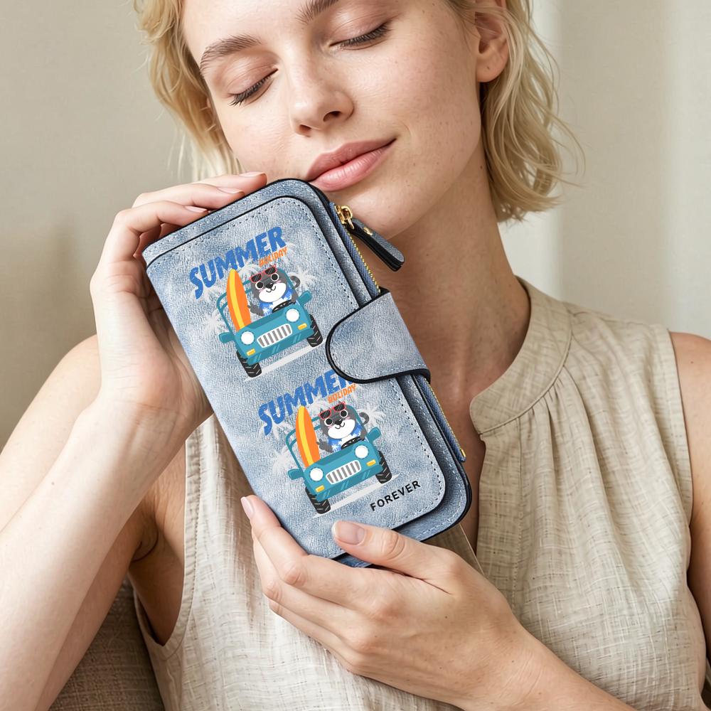 Cute Cartoon Print Long Purse Casual PU Leather Multi Slot Wallet Fashion Portable Summer Style Card Holder