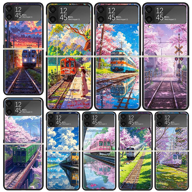 Ретро японские чехлы-пеналы с цветами сакуры для Samsung Galaxy Z Flip 4 5 6 7 3 Z Flip7 Flip6 Flip4 Flip5 Flip3 5G Жесткие противоударные Fundas