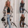 Winter Women's V-Neck Leopard Knit Cardigan Halloween Sweater Long Coat Fashion Casual