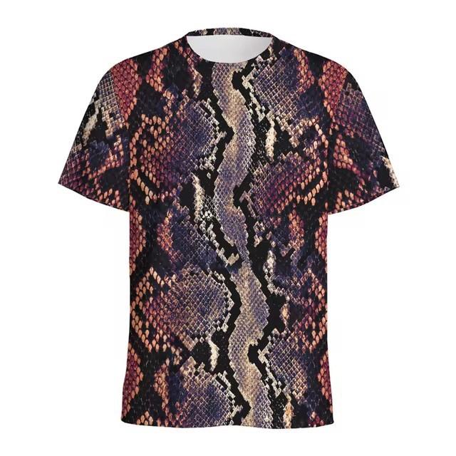 Fashion Snake Skin Pattern 3D Digital Printing T-shirt Men's Animal Skin Pattern Round Neck T-shirts Street Short Sleeved