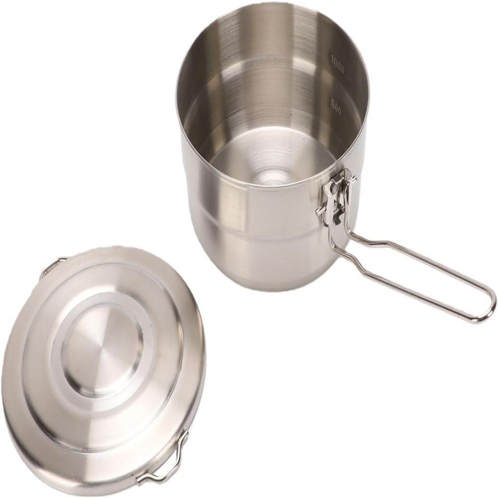 Folding Handle 304 Stainless Steel Lunch Box With Lid Outdoor Cookware Backpacking