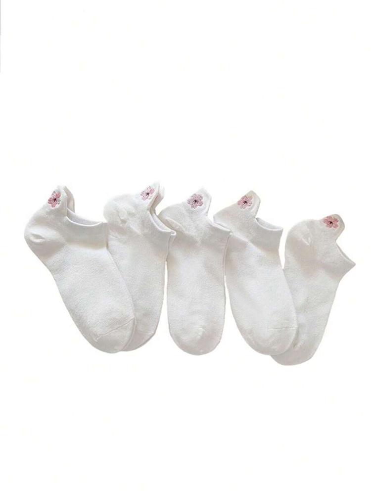5 Pairs Women Cartoon Short Socks Trendy Versatile Cute Flower Pattern Socks Sweat Absorbing Breathable Soft And Casual Socks