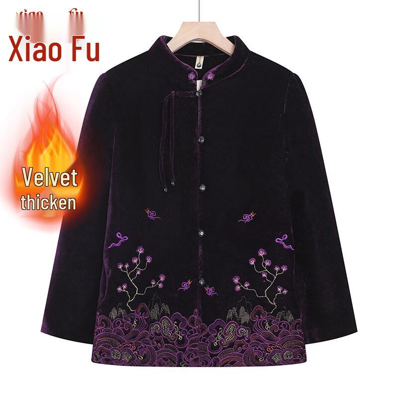 Топ с длинным рукавом из золотого бархата в новом китайском стиле для пожилых женщин