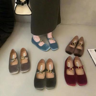 Мода Bailamos 2024 Зима Новые Женские Балетки Мода Бархатный Круглый Носок Женские Повседневные Туфли Мэри Джейн Мягкая Подошва Туфли Балетки