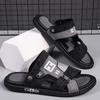 Summer Men's PU Leather Dual-purpose Sandals Outdoor Anti-slip Soft Sole Flat Sandals Beach Holiday Slippers Sandalias De Hombre
