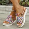 Fashion Rainbow Graffiti Wedge Heels Sandals for Women Summer 2025 Peep Toe Platform Sandals Woman Buckle Strap Thick Bottom Beach Shoes
