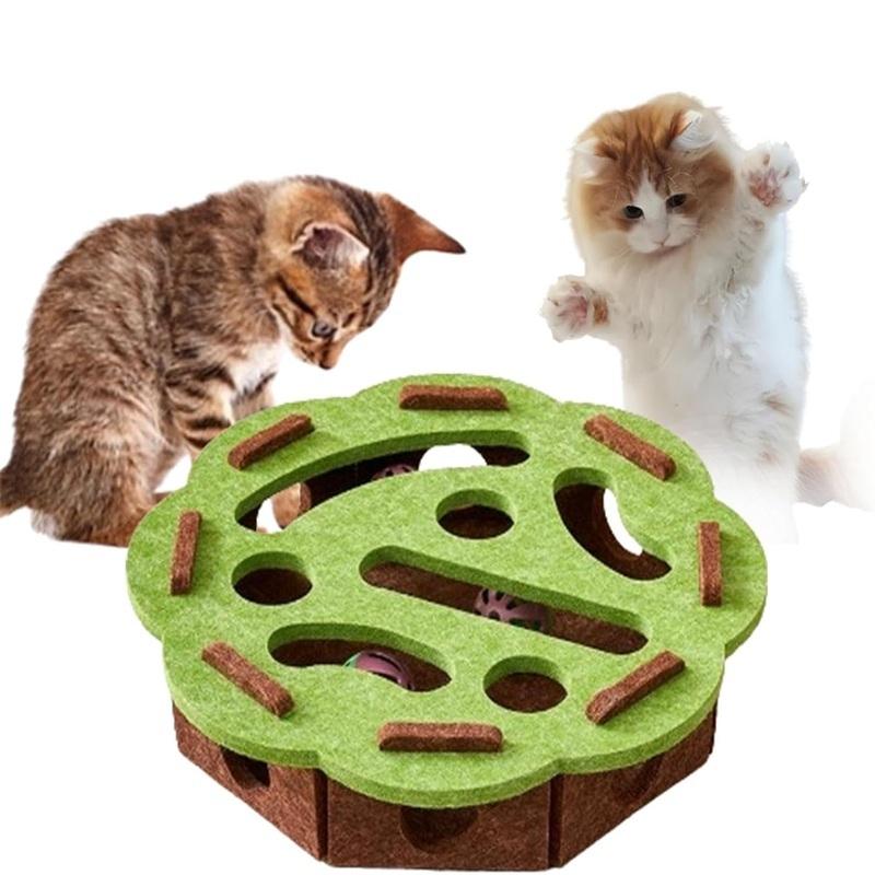 Felt Cat Toy Maze Box Interactive Puzzle Game With 2 Balls For Indoor Cats Hunting Exercise Self Play Scratch Resistant Fun