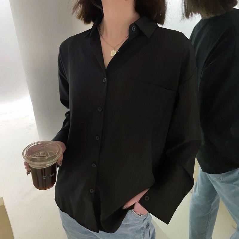 WTEMPO Брендовые студентки с длинными рукавами, свободные солнцезащитные кремы, длинная корейская версия свободной рубашки, модные повседневные женские топы с баской, темпераментные женские топы