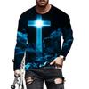 Men's T-Shirt Christian Letter Pattern Jesus Vintage Long Sleeve Crew Neck Tees 3D Printed T-Shirt Sports Oversized Men Clothing