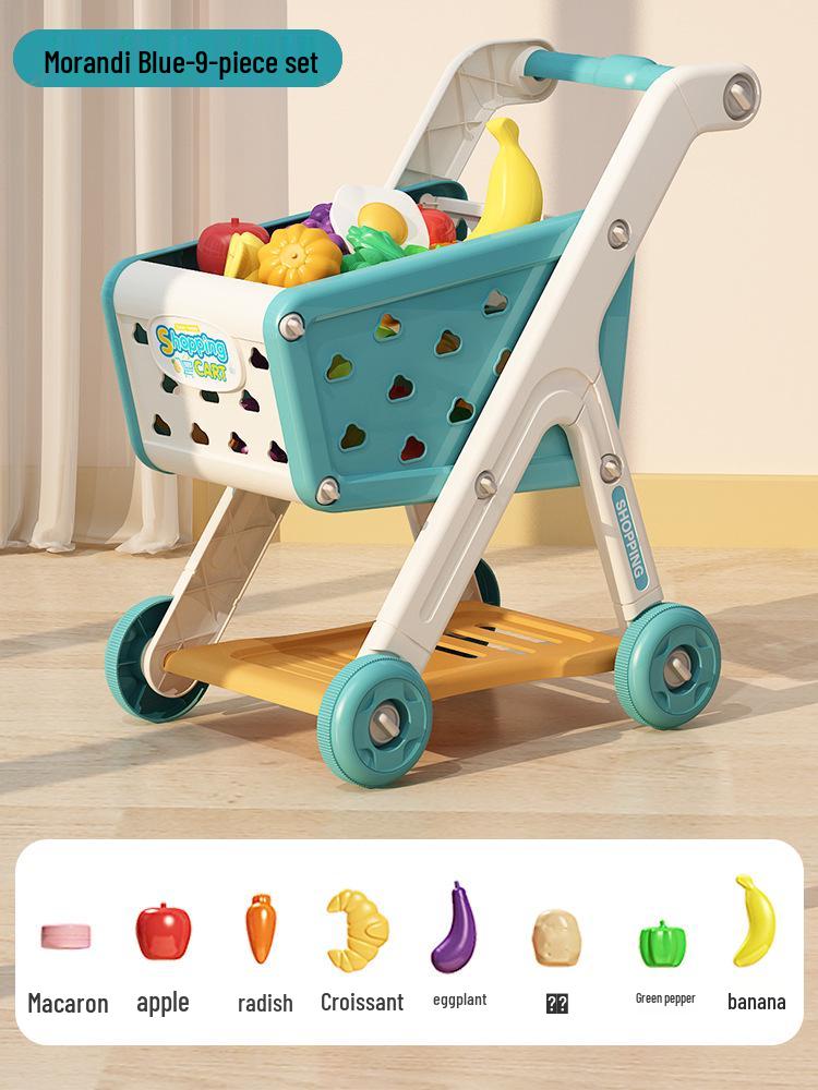Kids' Supermarket Shopping Cart Stroller & Fruit Cutting Play Set