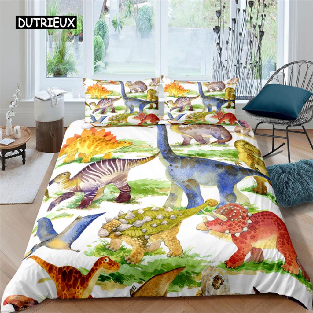 3D Маленький Динозавр Мультяшный Милый Простой Постельный Комплект Пара Кинг Односпальный Размер для Детей Детский Полиэстер Пододеяльник Наволочка