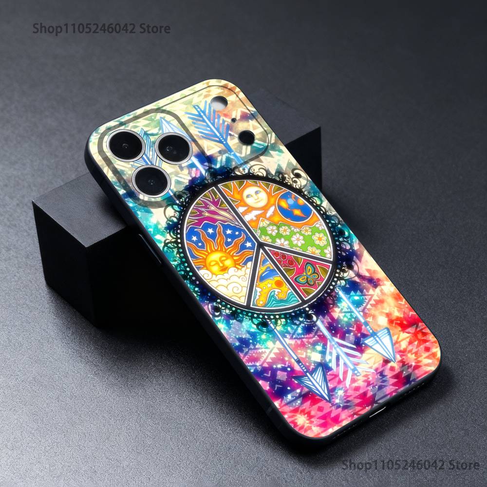 Peace and Love Phone Case For iPhone 17,16,15,14,13,12,11,Pro,Max,Plus Black Soft Cover