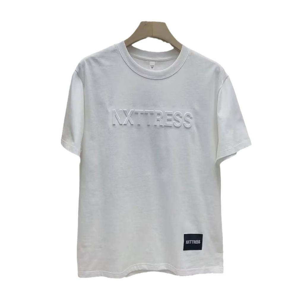 Европейская 3D хлопковая футболка с объемными буквами, короткий рукав, фактурная, мужская, стильный свободный топ, базовая футболка, тренд стальной штамп, половина