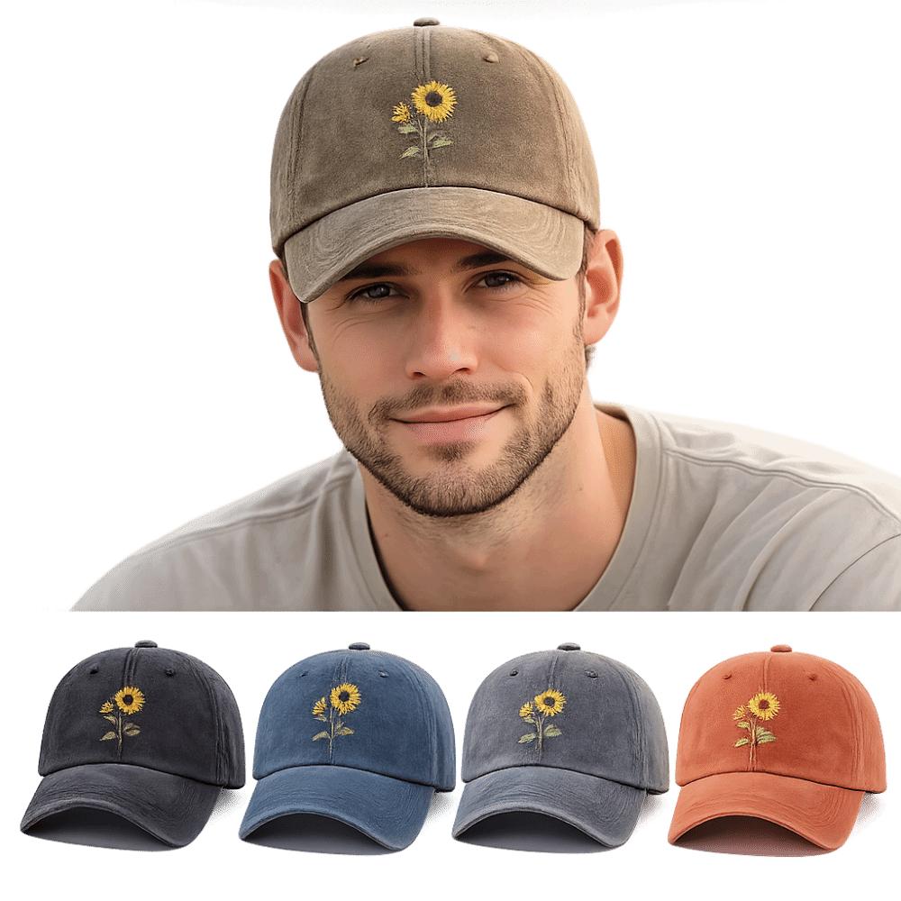 Sunflower Printed Baseball Cap Distressed Travel Hat Vintage Dad Hat For Women Man