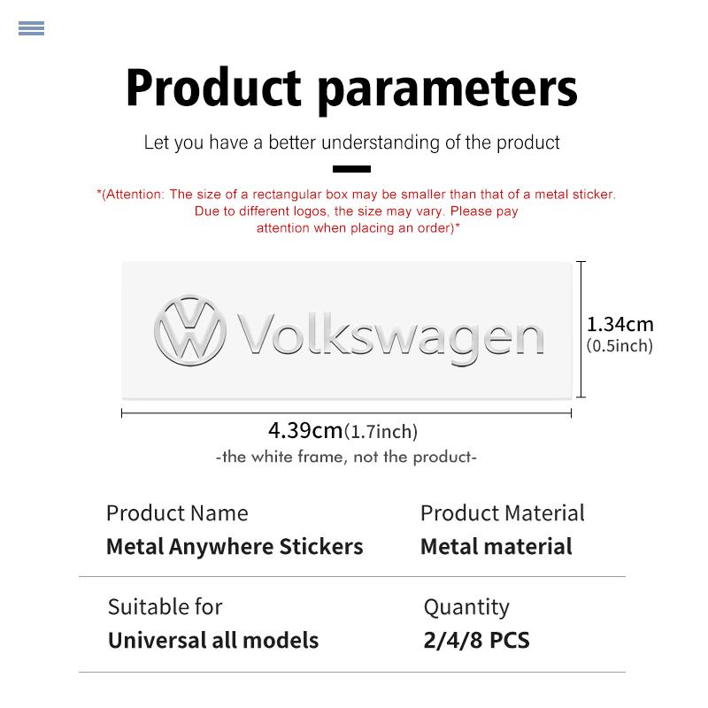RFKNG1 4pcs Silver Logo Emblem Badge Metal Sticker Decals Models For Volkswagen VW Passat Golf 4 5 6 Tiguan Polo Scirocco Jetta CC