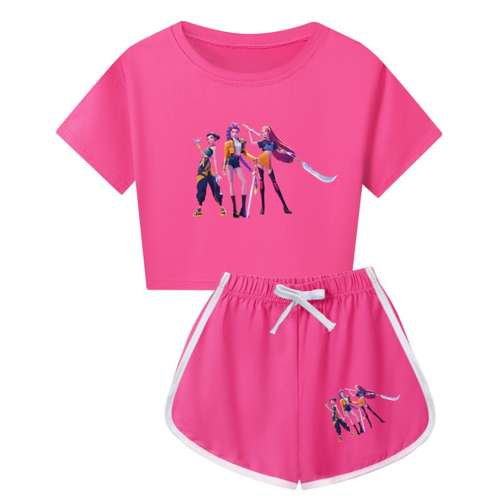 Kpop Demon Hunters Print Child Short Sleeve Shorts Pajama Set With Polyester Cotton Blend For Family Sleepwear