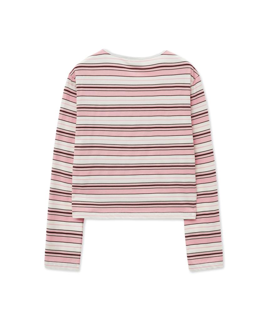 YALE Multi-Stripe Crop Long Sleeve_Pink
