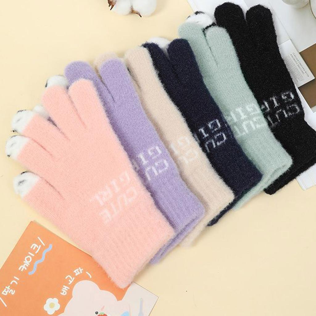 Winter Warm Stretchy Mittens Adult Knitted Touchable Screen Full Finger Gloves Knit Gloves for Cold Weather Cycling