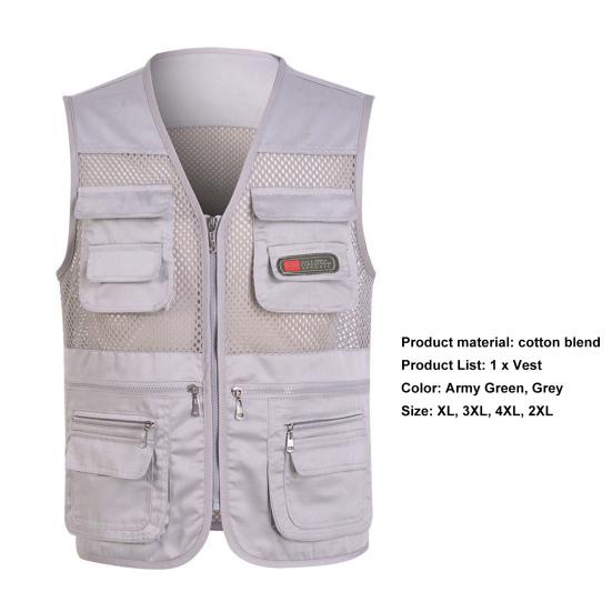 Outdoor Vest Zippers All Match Plus Size Stylish Pure Color Straight for Hunting