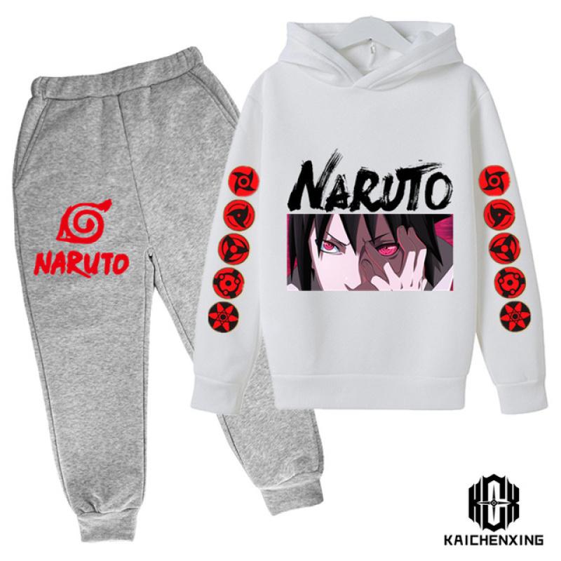 Спортивный костюм «Наруто» в стиле аниме, детские толстовки с капюшоном, комплект одежды для мальчиков, одежда для маленьких девочек, повседневные свитера с капюшоном «Какаши» + брюки, 2 шт.