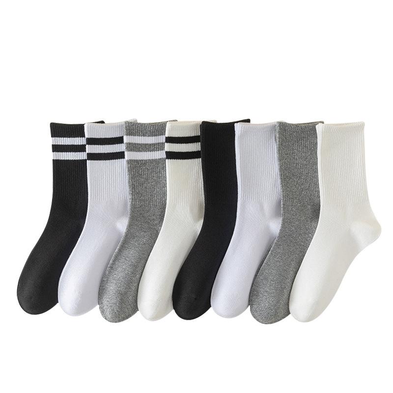 Ladies Spring and Autumn Solid Color Parallel Bar Stripe Deodorizing Boneless Sport Tube Cotton Socks
