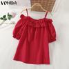 VONDA Женские летние блузки Bubble с короткими рукавами и оборками на открытых плечах