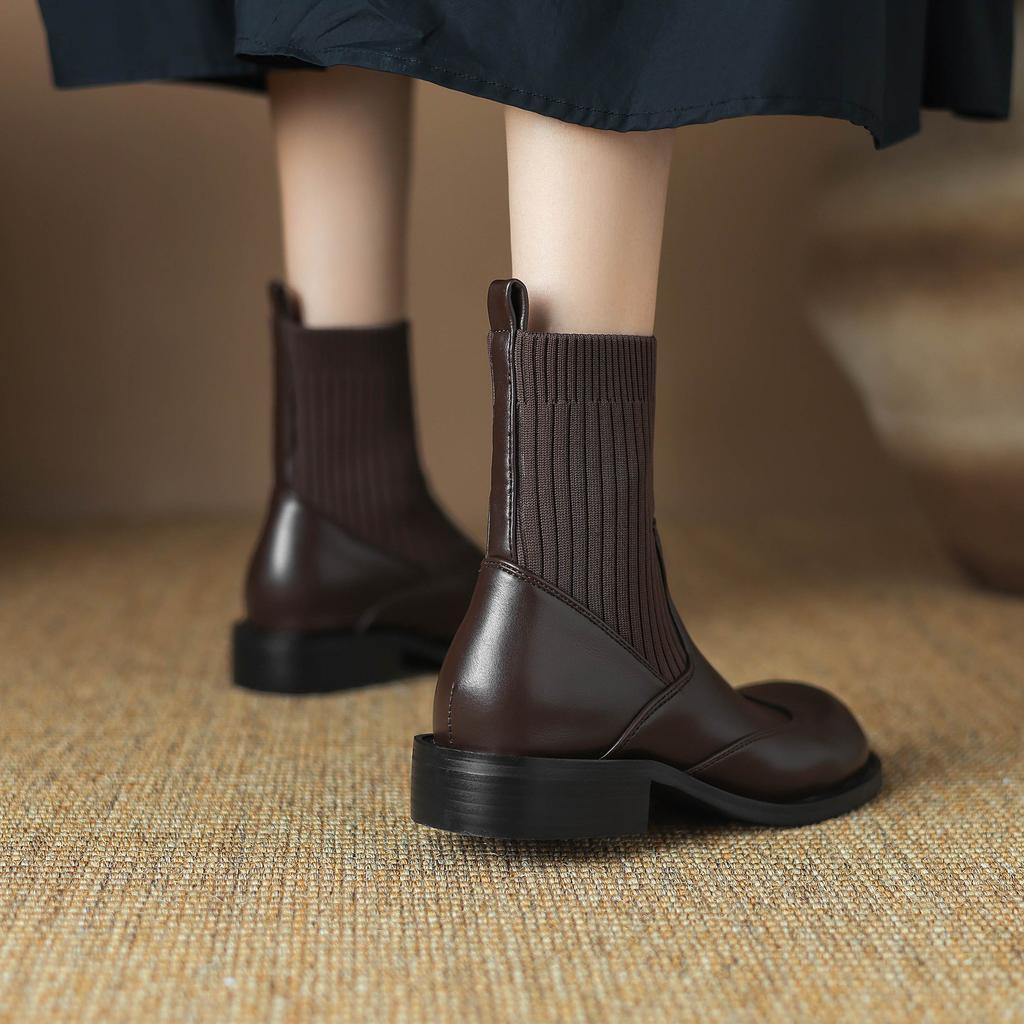 Krazing Pot Микрофибра Осенне-зимняя обувь Толстый средний каблук Размер 43 Ботинки челси Вязаный сзади Эластичные ботильоны