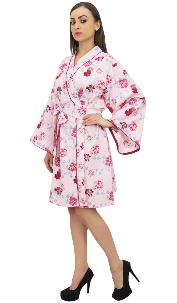 Bimba Женский халат-кимоно бордового цвета с поясом и цветочным принтом, накидка для сна -