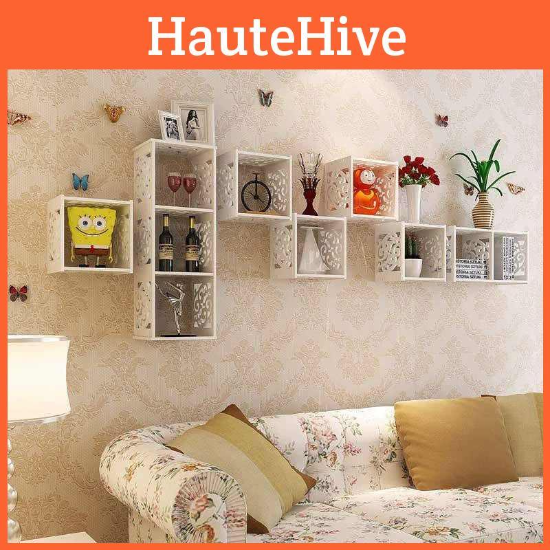 Storage Creative Shelf Wall Mounted Grid Rack Bedroom Nightstand Decorative