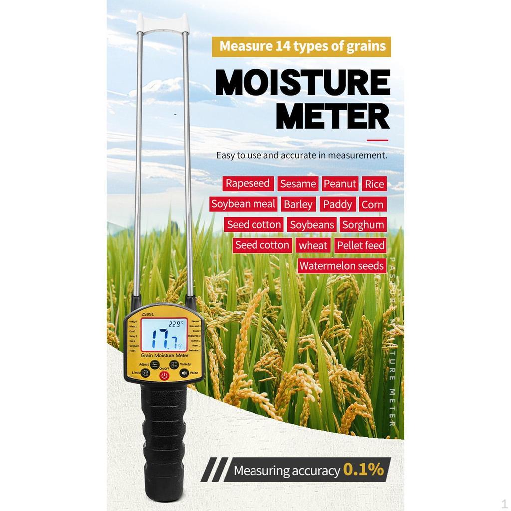 Grain Moisture Meter Hygrometer 2 Probes Range 5-51% Portable Humidity Backlit Display