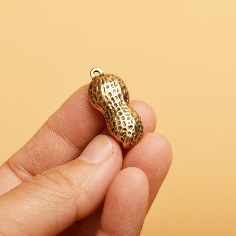 Brass Dragon Boat Keychain with Peace & Luck and Peanut Apple Pendant