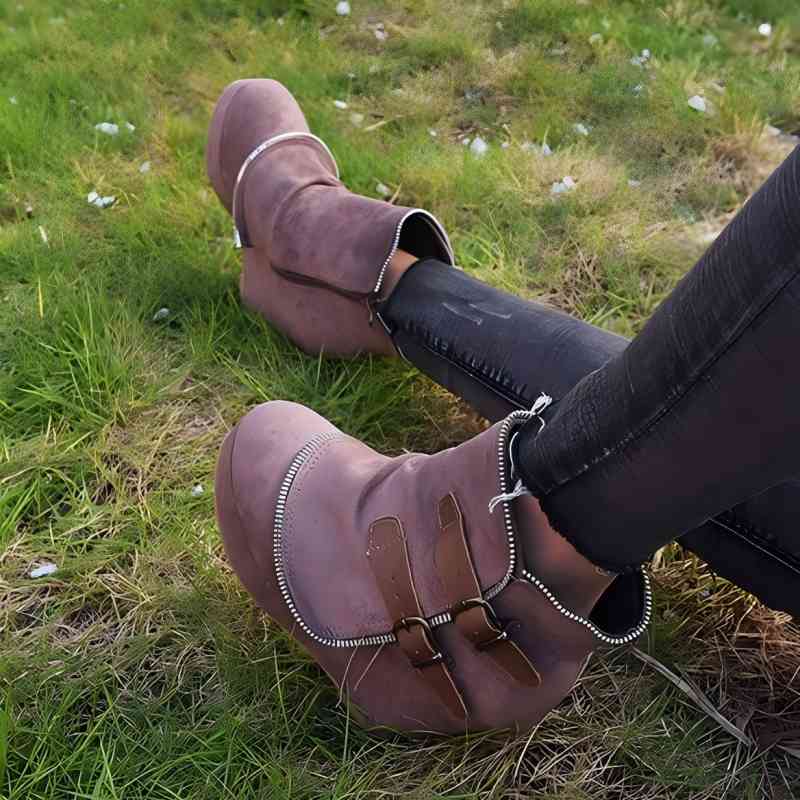 Женские теплые ботильоны на массивном каблуке Модные ретро Botas Mujer Замшевые на танкетке На молнии Однотонные с круглым носком Женские короткие ботинки