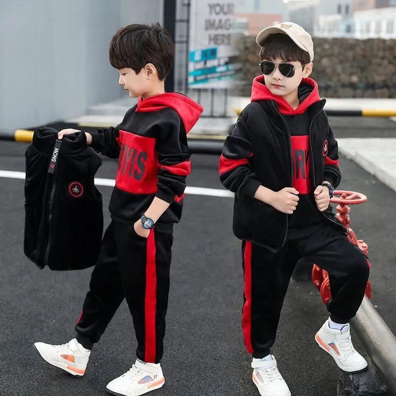 Winter BOYS Tracksuit Autumn Teenager Clothes Tiger Velvet Jacket + Hoodie + Pant Children Kids