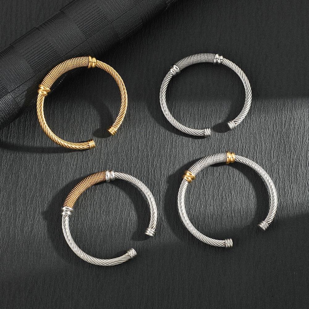 New Open Titanium Steel Bracelet, Stainless Steel Men and Women's Universal Bracelet c Type Cable Personality Bracelet