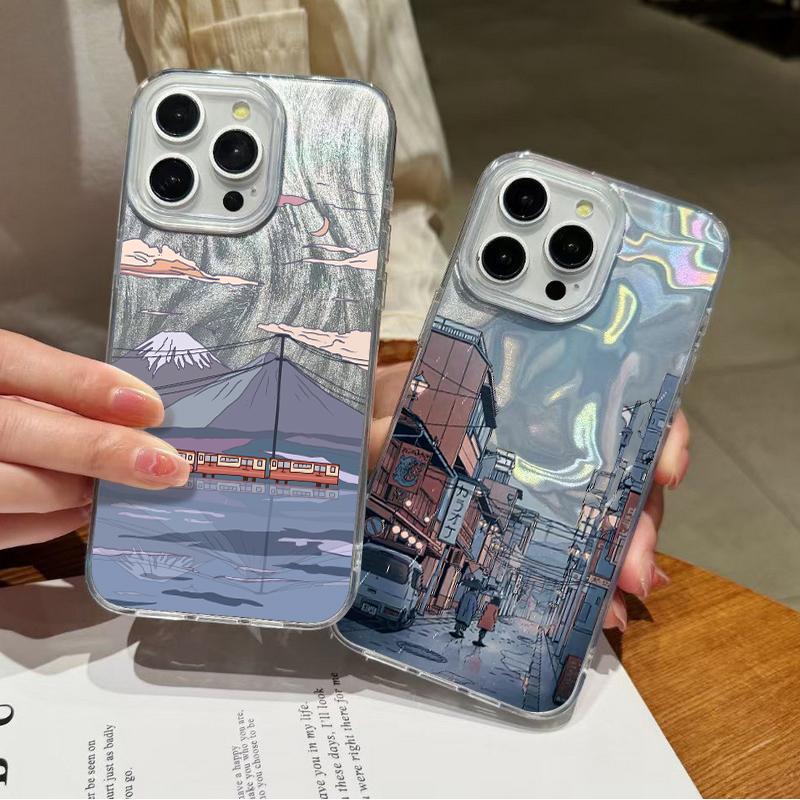 Чехол для телефона с мультяшным принтом «Горы» для iPhone 16, 15, Pro, Max, 14, Pro, 13, 12, 11, прозрачный, ударопрочный, гибридный, TPU, PC, глянцевый, тонкий чехол