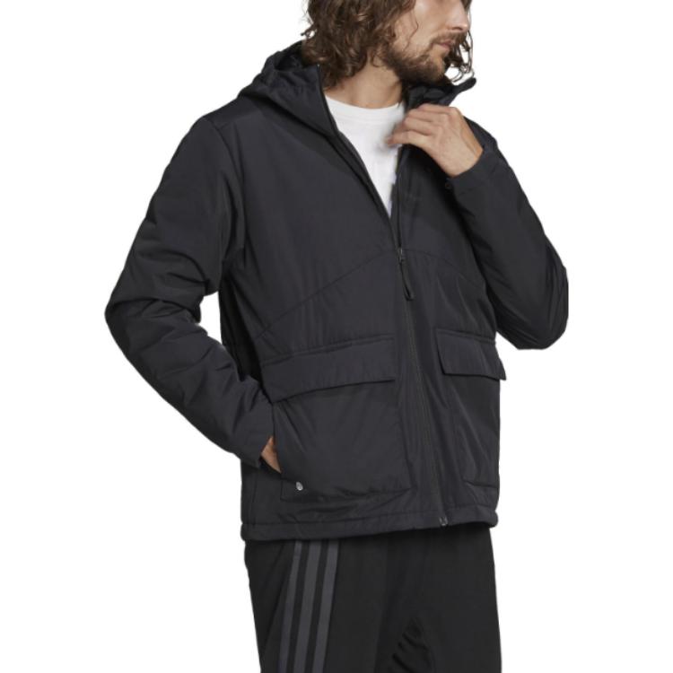adidas Сплошной цвет с логотипом и воротником-стойкой, куртка с капюшоном, мужская верхняя одежда, черный H65766