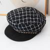 Small fragrant plaid soft brim octagonal hat children autumn and winter elegant fashion versatile metal chain decorative beret