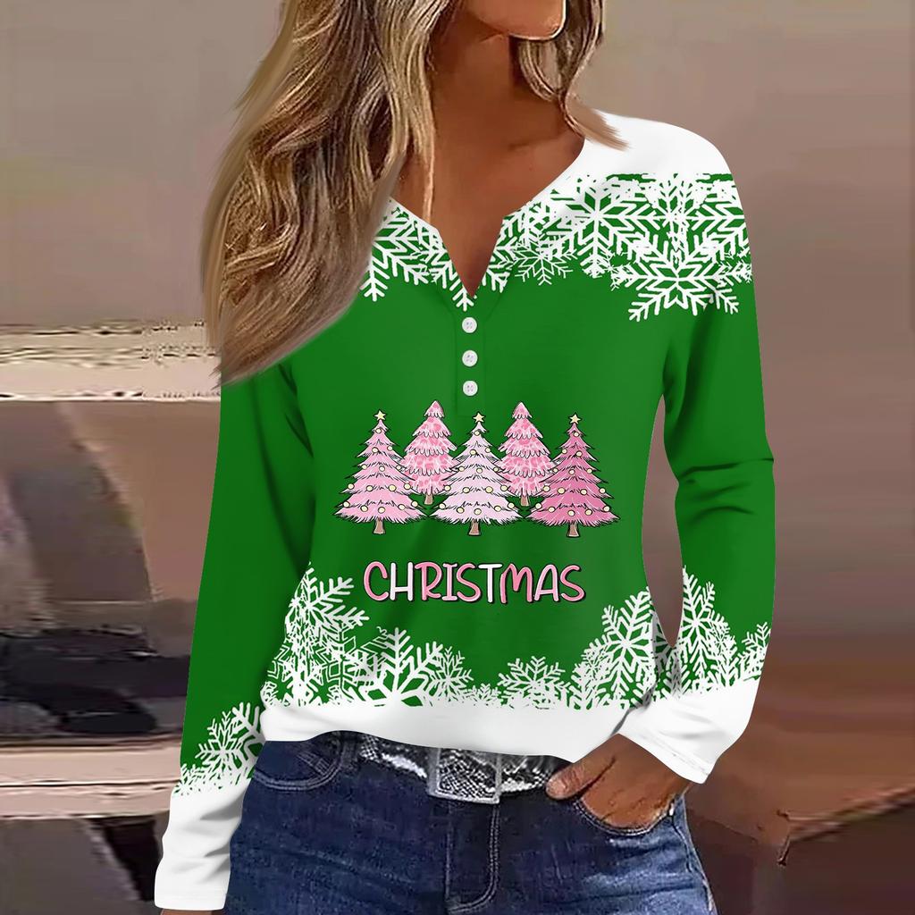 Жен. Футболка Футболка Пуговицы Цветочный принт Длинный рукав Повседневные Выходные Мода Классический Классический V-образный вырез Обычный Топ