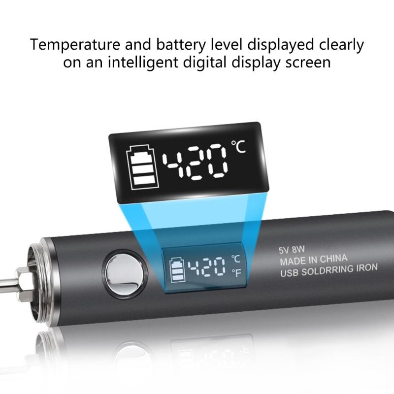 Регулируемый по температуре электрический паяльник USB Type-C порт для зарядки Портативный инструмент для DIY электроники Сменное жало