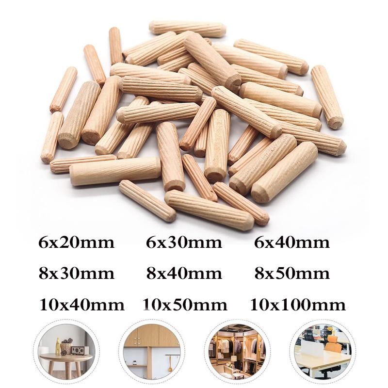100/50 шт. Дюбель для деревообработки, штифты для рукоделия, набор стержней, мебельный штифт, штифт для деревянного шкафа, ящика, круглая рифленая древесина
