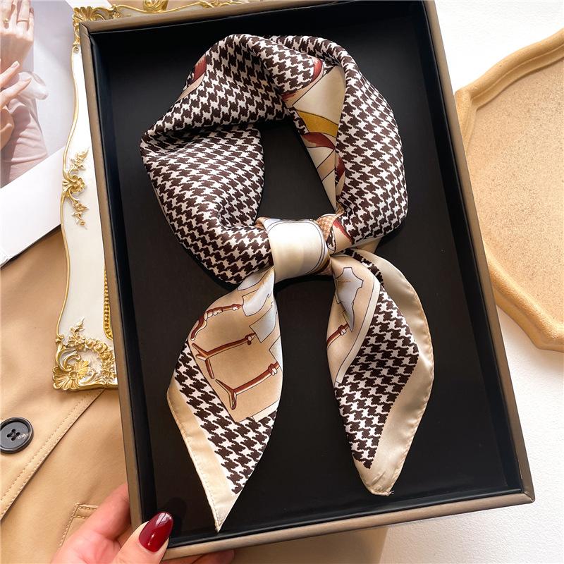 Peony Flower Small Silk Scarf Satin Versatile Scarf Thin Sunscreen Headscarf 70Cm Simulated Silk Square Scarf